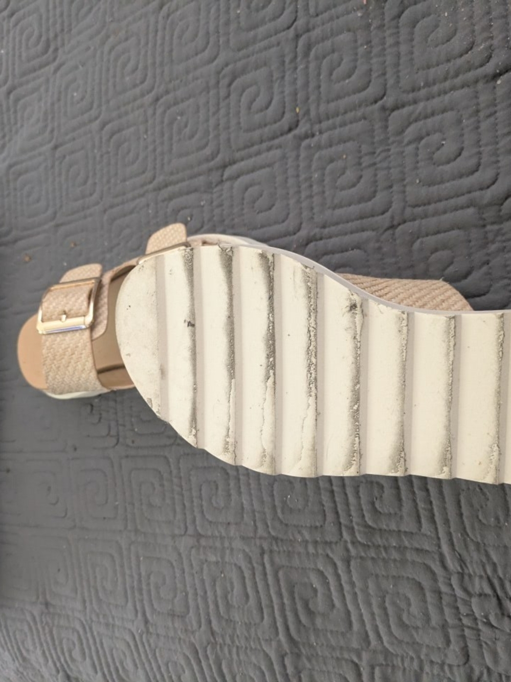 Steve Madden Beige Wedge Sandals with White Ribbed Sole